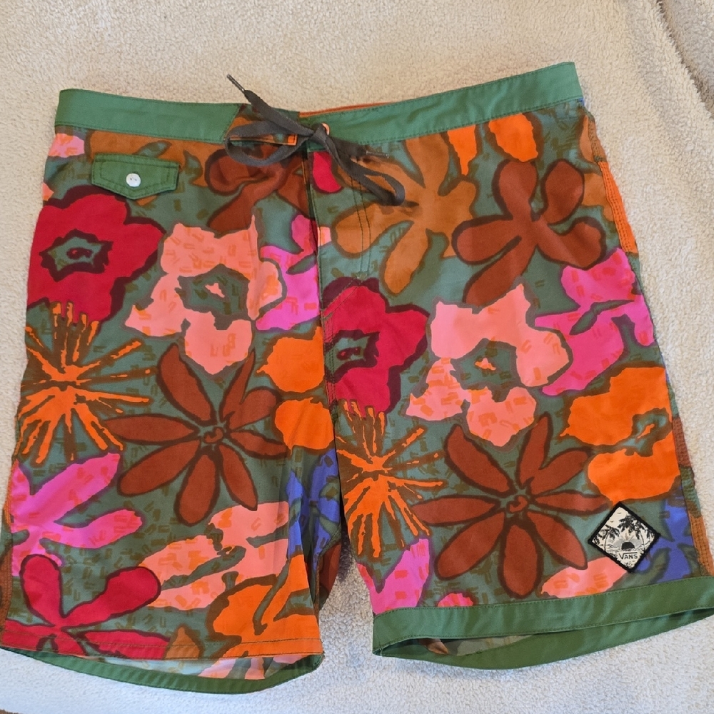 Vans Retro Floral Green and Pink Board Shorts